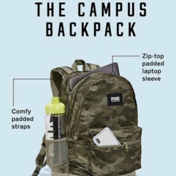 VICTORIA'S SECRET PINK CAMPUS CAMOUFLAGE BACKPACK - Picture 2 of 9